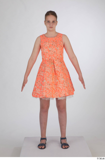 Selin drape dressed orange short dress standing whole body 0001.jpg